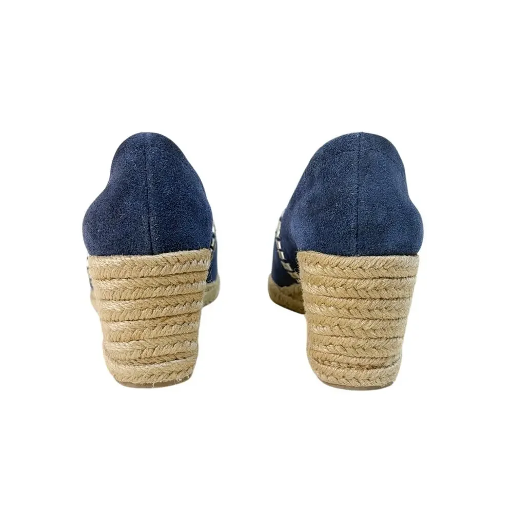 Jack Rogers Palmer Espadrille Open-Toe Wedge Midnight Navy Suede Women's US 6